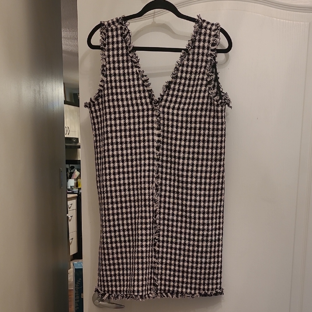 Zara Black and White Houndstooth Mini Dress